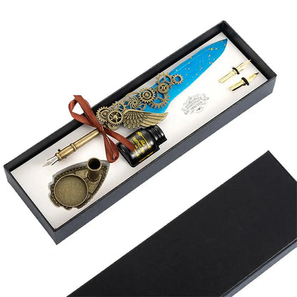 1 Set 0.5mm Quill Pen Ink Set Vintage Steampunk High Quality Gift Feather Dip Pen Set Glittering Signature Quill Pen Ink Set