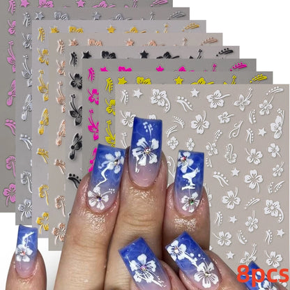 8Pcs Red Heart Nail Stickers 3D Bronzing Silver Gold Heart Shape Star & Moon Metal Totem Nail Slider Self-Adhesive DIY Nail Art*