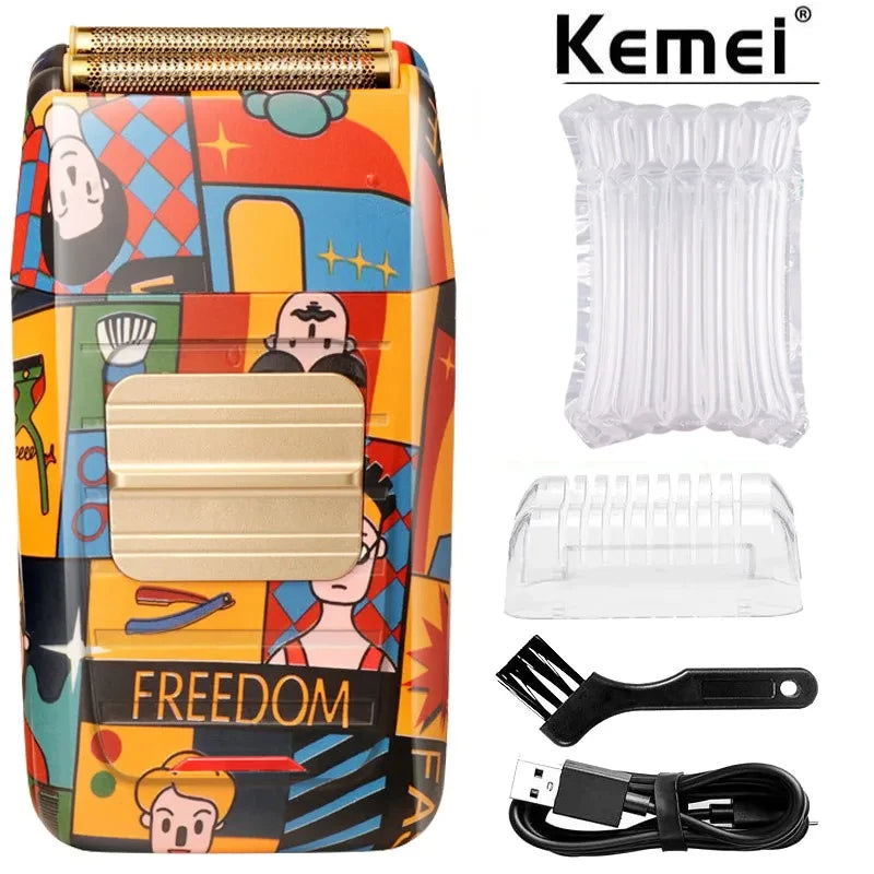 Kemei KM-1102H Fashion Men'S Electric Shaver Usb Charging Electric Shaver For Men Personalized Graffiti Hair Shaving Machine