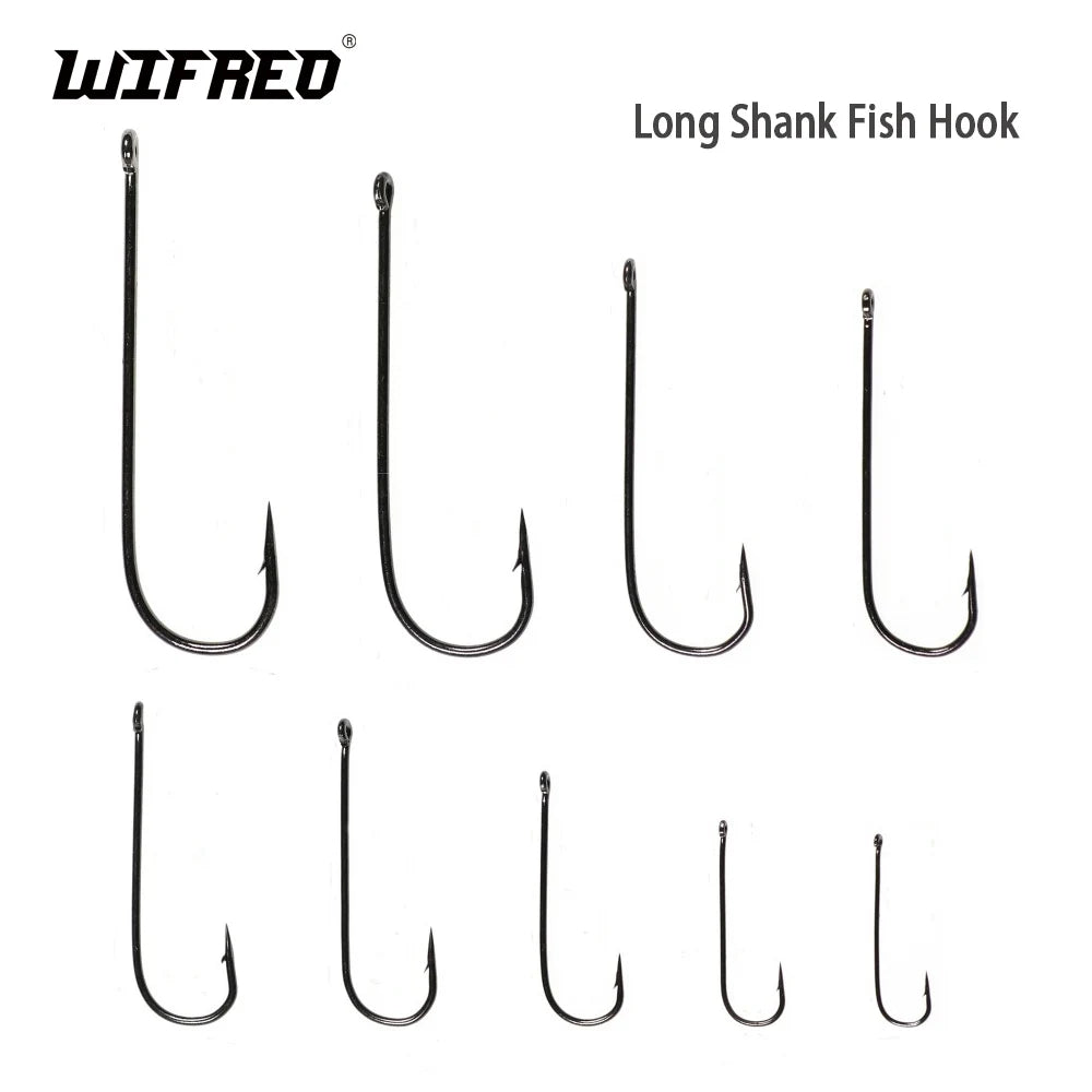 Wifreo 100PCS Aberdeen Long Shank Fish Hook Saltwater Fresh Water Fishing Hooks Sabiki Rig Streamer Fly Hook Size 16 to  2/0 3/0