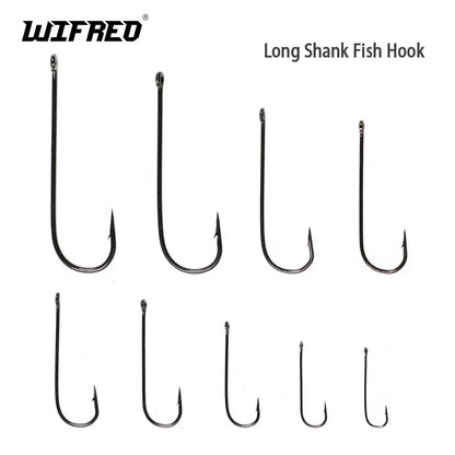 Wifreo 100PCS Aberdeen Long Shank Fish Hook Saltwater Fresh Water Fishing Hooks Sabiki Rig Streamer Fly Hook Size 16 to  2/0 3/0