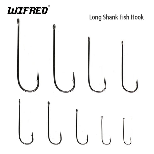 Wifreo 100PCS Aberdeen Long Shank Fish Hook Saltwater Fresh Water Fishing Hooks Sabiki Rig Streamer Fly Hook Size 16 to  2/0 3/0