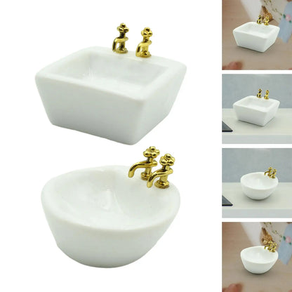 1/12 Dollhouse Simulation Washbasin Pretend Toy Life Scene Mini Basin Sink for Mini House Landscape Accessories Decoration