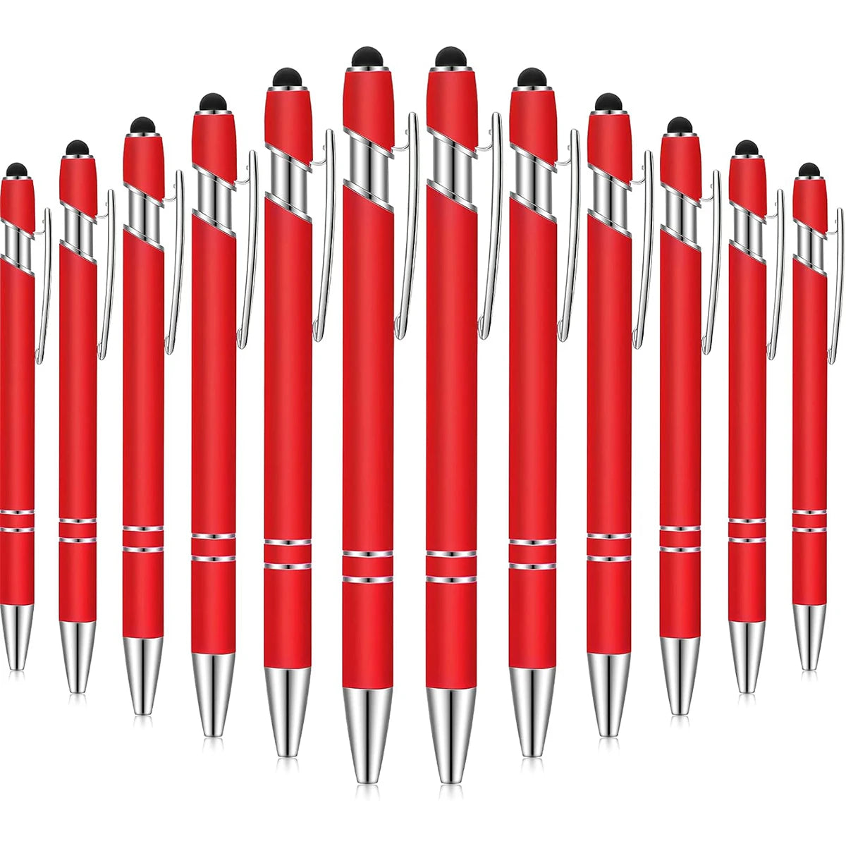 12 Pcs of Metal Aluminum Handle Push Pen Simple Can be Used for Writing and Touch Screen 2 in 1 Ballpoint Pen for Students