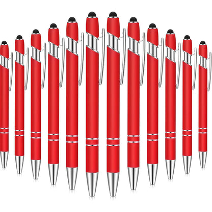 12 Pcs of Metal Aluminum Handle Push Pen Simple Can be Used for Writing and Touch Screen 2 in 1 Ballpoint Pen for Students