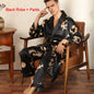 Male Satin Sleepwear Robe&Pants Dargon Pajamas Set Print Men Nightwear Kimono Bathrobe Gown Faux Silk Lounge Wear Home Clothes