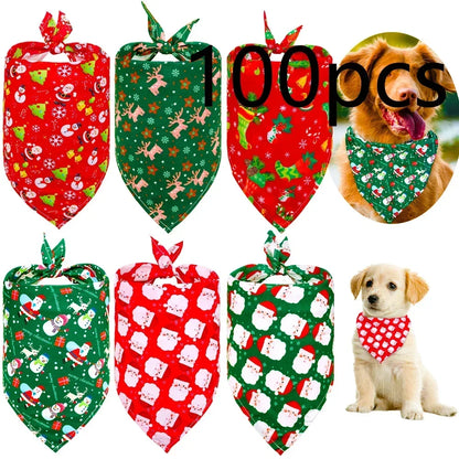 New 50/100pcs Christmas Dog Bandana Christmas Pet Supplies Dog Accessories Pet Dog Bandanas Scarf  Small Dog Cat Puppy  Bandana