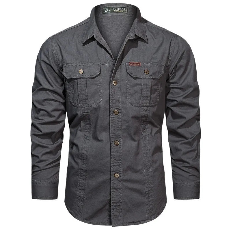Men's Long Sleeve Casual Cotton Shirts High Quality multi-pocket Camisa Militar Overshirt Brand Clothing Cargo Work Shirts