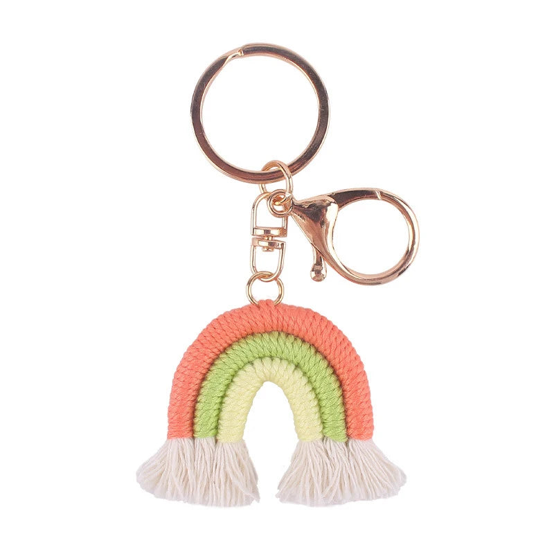 Lovely Hand Knitted Rainbow Tassel Keychain For Women Girl Cute Weave Key Ring Pendant Handbag Hanging Decoration Car Key Charms