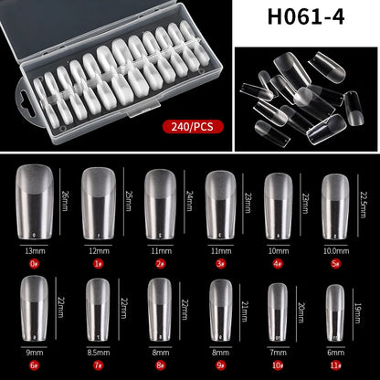 240pcs Semi-frosted Matte Fake Nails Long Coffin Stiletto Artificial False Nails Tips Clear Fake Nail Art Tips For Extension
