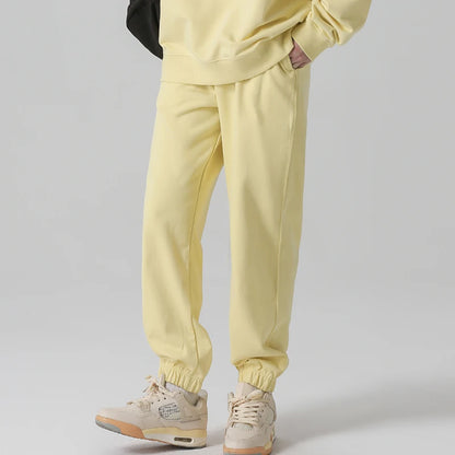 330g Mens 100% Cotton Spring Casual Long Pant French Terry Plain Brown Jogger Sports Trousers Male Flat Unlined Pocket Sweatpant