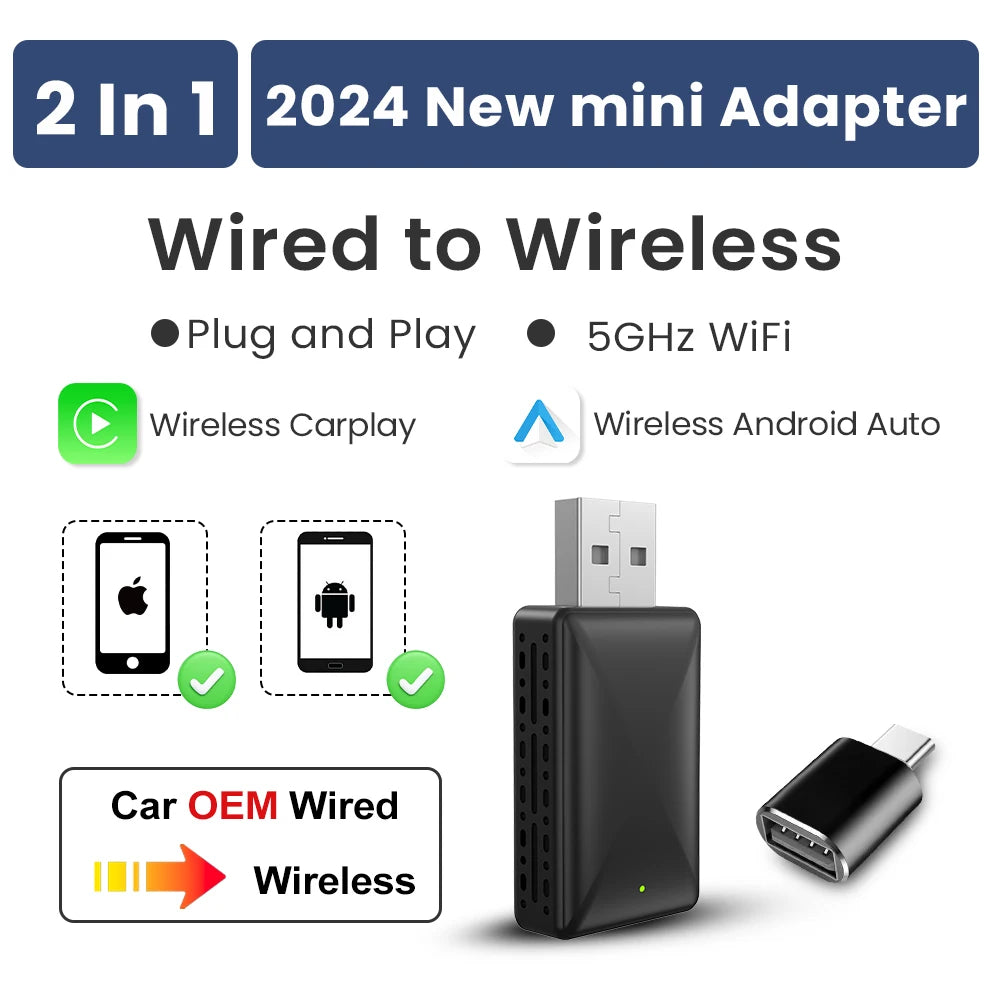 Wireless Android Auto Adapter Carplay Wireless Smart Bluetooth Dongle 2in1 For Dacia Spring Logan Sandero Stepway Duster Jogger
