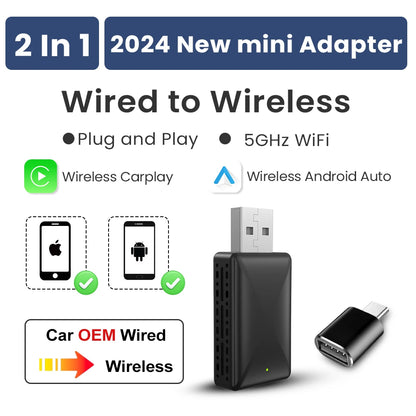 Wireless Android Auto Adapter Carplay Wireless Smart Bluetooth Dongle 2in1 For Dacia Spring Logan Sandero Stepway Duster Jogger