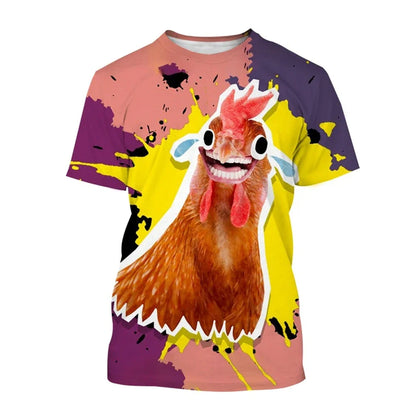 2024 Fashion Graphic Chicken 3D Printing Men's T-shirt Funny Anime Chicken Unisex Casual Short Sleeve tees tops
