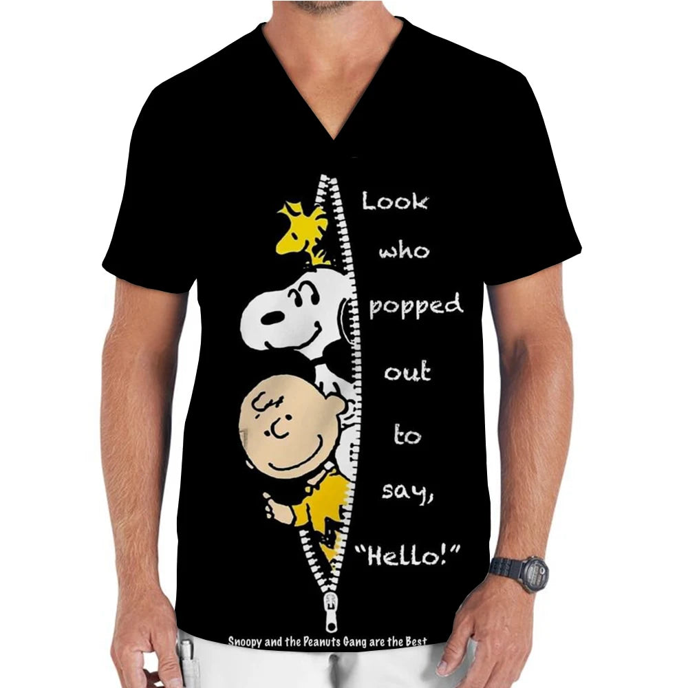 Hospital Nurse Uniforms Women Medical Uniform Print Scrub Top Snoopy Dental Clinic Work Clothes Mens Scrubs Short Sleeved Jacket