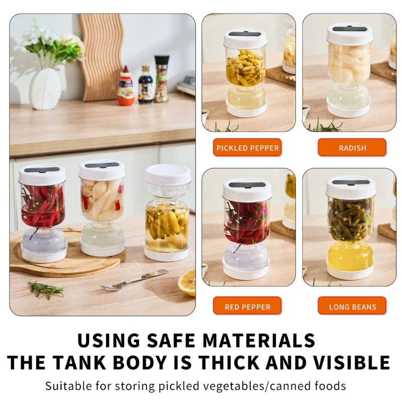 Hourglass Pickles Jar Dry and Wet Dispenser Pickles Olives Hourglass Jar Cucumber Container for Kitchen Juice Separator