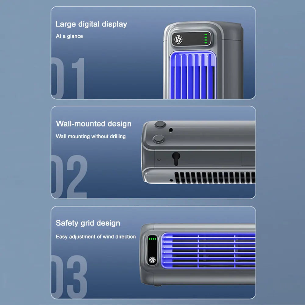Portable Tower Fan 3 Speeds Cooling Fan Rechargeable Standing Fan Wall Mount Fan for Bedroom Living Room Office