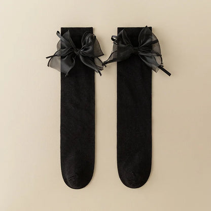 Ribbon Bow Kids Stockings Autumn Little Girl Over Knee Socks Solid Color Children Cotton Long Sock Princess Baby Calf Stocking