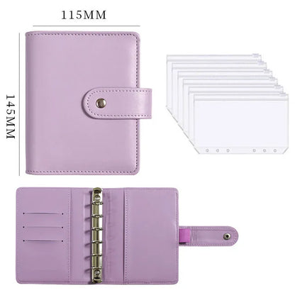 A7 PU Leather Notebook Binder Budget Plan Organizer Binder Cover 6 Binder Pockets And 12 Pcs Expense Budget Sheets Sticker