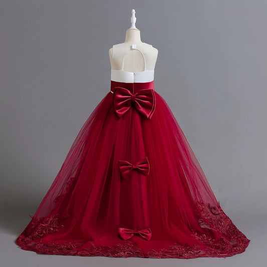 Teen Wedding Party Trumpet / Mermaid Long Dresses for Girl Red Christmas Formal Evening Gown Pageant Ceremony Children's Dress