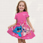 Summer New Children's Clothing 3d Printed Romantic Stitch Cute Girl Short-Sleeved Dress 3-14 Years Old Kids Performance Clothing