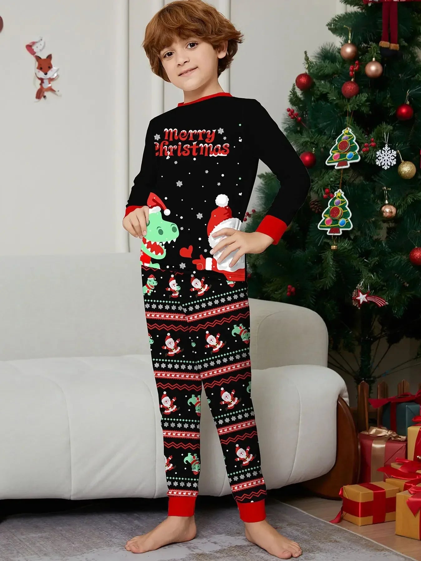 New 2024 Dinosaur Print Pajamas Set Christmas Matching Clothes for Family Baby&Dog Romper Pijama Boys Girls Loungewear Xmas Look