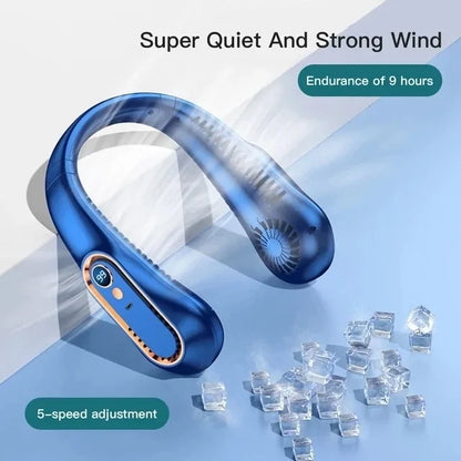 Neck bladeless fan mini ultra long lifespan portable lazy silent fan USB charging student sports office digital display power su