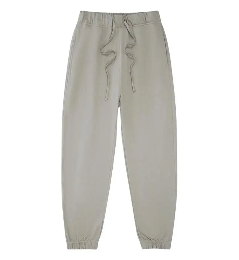 330g Mens 100% Cotton Spring Casual Long Pant French Terry Plain Brown Jogger Sports Trousers Male Flat Unlined Pocket Sweatpant