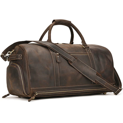 Vintage Men Genuine Leather Travel Bag Travel Tote Big Weekend Bag Man Cowskin Duffle Bag Hand Luggage Male Handbags Large 60cm