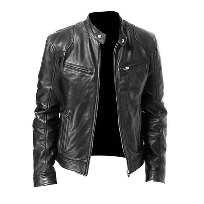 Fashion Mens Leather Jacket Slim Fit Stand Collar PU Jacket Male Anti-wind Motorcycle Lapel Diagonal Zipper Jackets Men 2024
