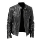 Fashion Mens Leather Jacket Slim Fit Stand Collar PU Jacket Male Anti-wind Motorcycle Lapel Diagonal Zipper Jackets Men 2024