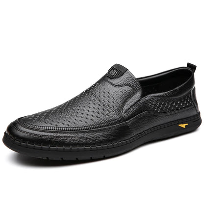 Men Casual Summer Footwear Breathable Mens Leisure Walk Loafers Genuine Leather Moccasins Hollow Out Slip on Male Driving Shoes