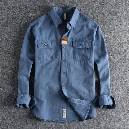 Ameikeji British Style Retro Long Sleeve Shirt Coat Men Spring  Autumn Twill Cotton Versatile Solid Color Male Cargo Work Shirts