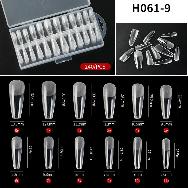 240pcs Semi-frosted Matte Fake Nails Long Coffin Stiletto Artificial False Nails Tips Clear Fake Nail Art Tips For Extension