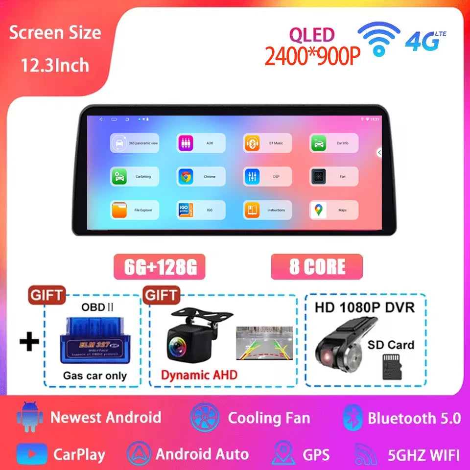 12.3  For Mazda 3 Mazda3 3 Axela BM 2013 - 2019 Android 14 QLED Screen GPS Car Radio Video Player Multimedia Navigation Carplay
