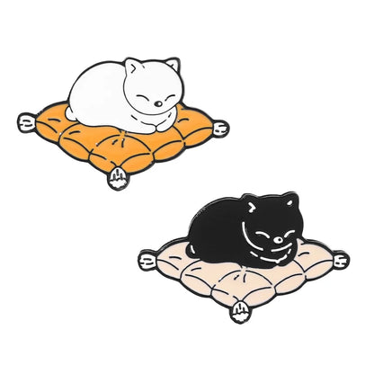 Cartoon Black White Animal Hug Enamel Pins Fox Koi Fish Dinosaur Deer Rabbit Crescent Ghost Alloy Brooch Badge Fashion Jewelry