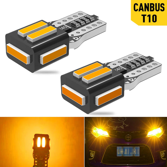 A pack 7020 SMD T10 W5W 194 Led Bulb Parking Car LED Side Light Trunk Lamp 12V White Lighting For Peugeot 206 308 307 207 Orange
