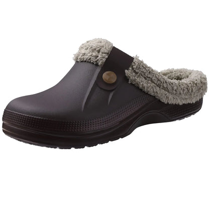 Comwarm Winter Fuzzy Colgs Slippers For Men Outdoor Waterproof Plush Lined Garden Shoes Comfort Non-slip Fur Fluffy House Slides