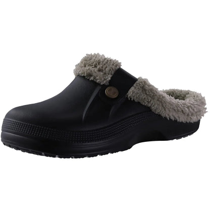Comwarm Winter Fuzzy Colgs Slippers For Men Outdoor Waterproof Plush Lined Garden Shoes Comfort Non-slip Fur Fluffy House Slides