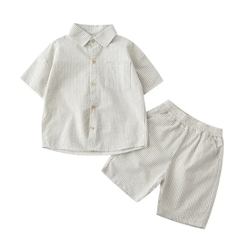 Korean Style 2025 Summer Mother Father Kids Matching Outfits Striped Print Two Pieces Suit Children's Clothing Set Family Look