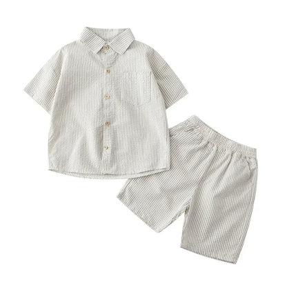 Korean Style 2025 Summer Mother Father Kids Matching Outfits Striped Print Two Pieces Suit Children's Clothing Set Family Look