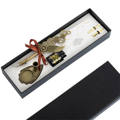 1 Set 0.5mm Quill Pen Ink Set Vintage Steampunk High Quality Gift Feather Dip Pen Set Glittering Signature Quill Pen Ink Set