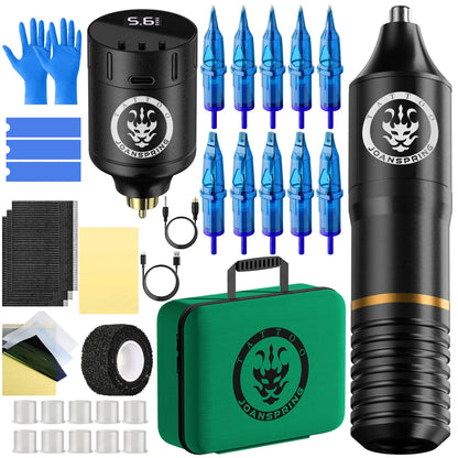 JOANSPRING Tattoo Kit Complete Wireless Rotary Tattoo Machine Kit Battery Needle Ink Cup Box Power Supply Rotary Tattoo Pen Set