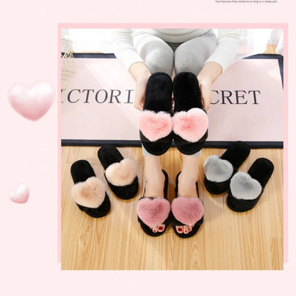 Women Warm Home Slippers Men Indoor Bedroom Cute Heart Pattern Slides Adults Non-slip Plush House Sandals Couples Fashion Shoes