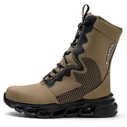 Men Work Boots Safety Shoes Indestructible Steel Toe Shoes Work Shoes Lightweight Security Breathable High Top Hiking Sneakers