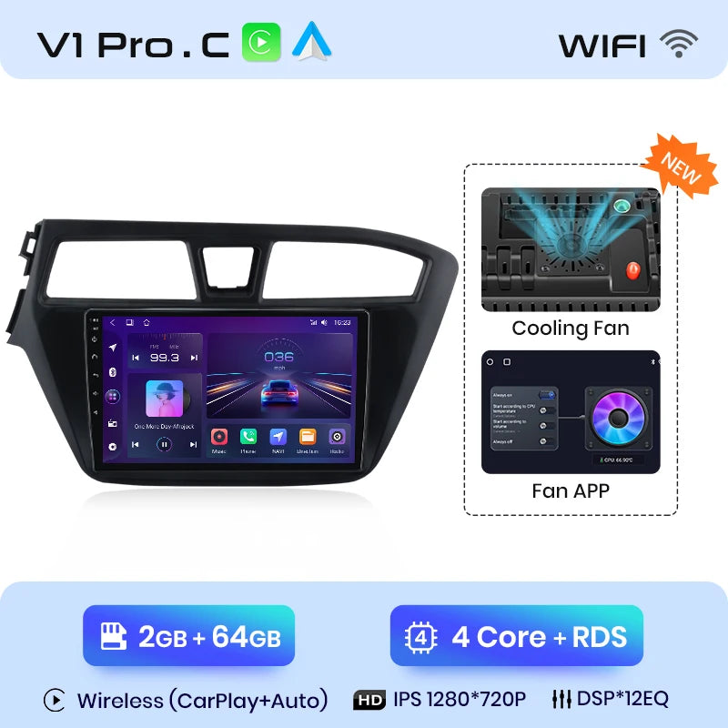 Junsun V1 Carplay Android Radio for Hyundai I20 2014 2015 -2018 2019 AI Voice 4G Car Multimedia Navigation GPS 2din autoradio