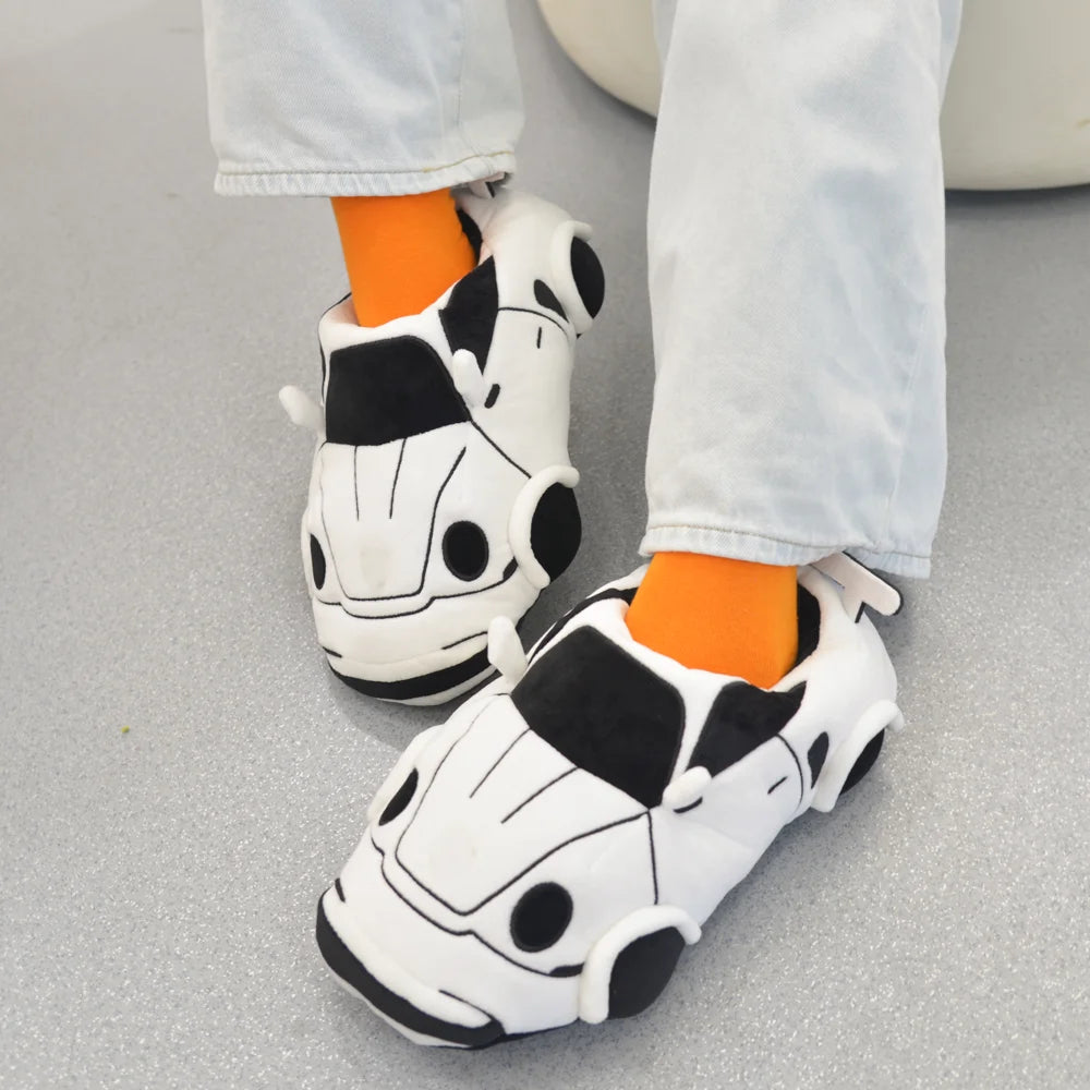 10 COLORS Vehicle Shape Plush Slippers Women Men Cartoon Car Warm Soft House Shoes Birthday Party Indoor Slipper