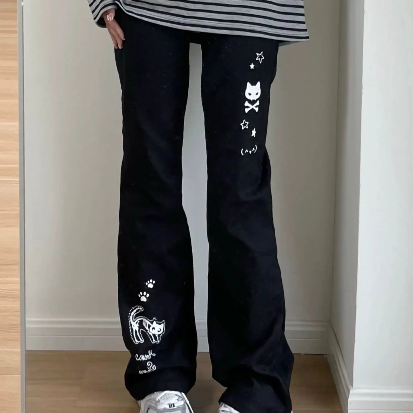 Deeptown Y2k Harajuku Streetwear High Waist Wide Leg Pants Women Japanese Kawaii Grunge Cartoon Print Trousers Soft Gilr 2024