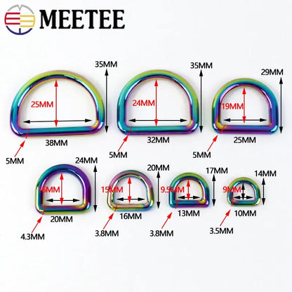 Meetee 10Pcs 10-38mm Metal Buckles For Bag Strap D Ring Clasp Belt Buckle Dog Collar Webbing Hook DIY Sewing Accessories G7-3