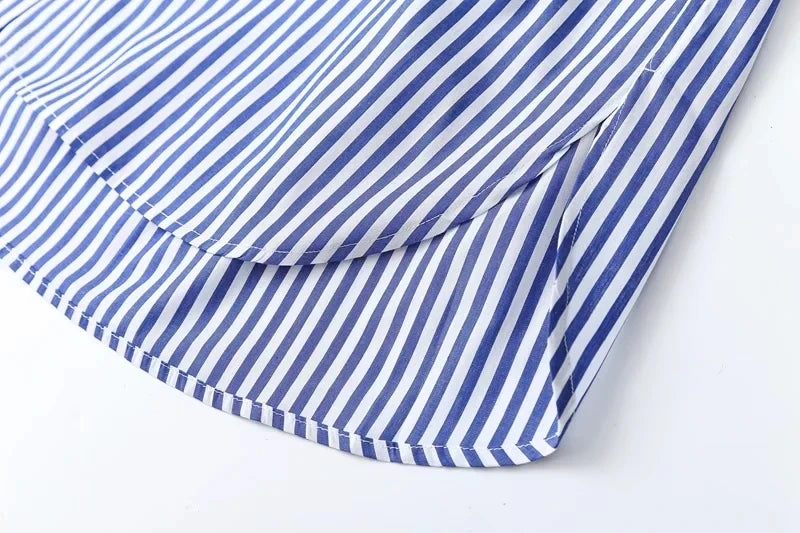 Maxdutti 2023 England Style Office Lady High Street Fashion Blouse Striped  Loose Shirt Pure Cotton Casual Blouse Women